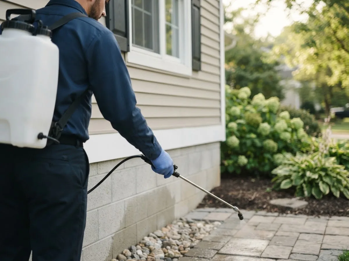 Pest control technician inspecting a home in Naperville, IL